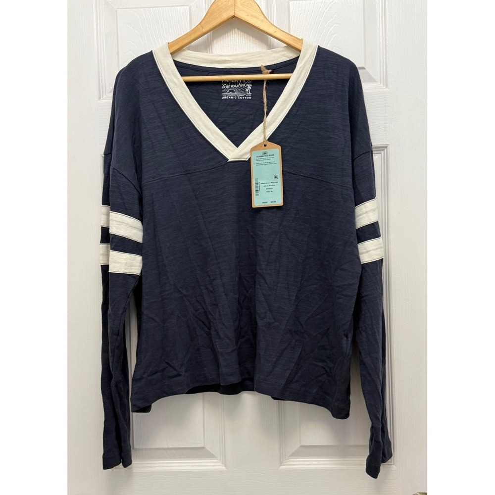Faherty Sunwashed Slub Varsity Sweater Organic Cotton V-Neck Mens XL New